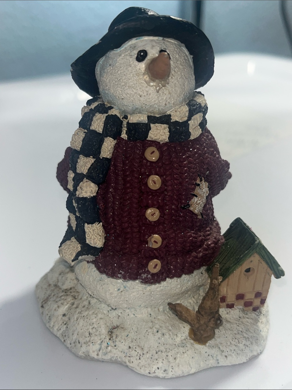 VTG 1999 Laurie Korsgaden Snowman with BirdHouse Folk Art Traditional Decor 635